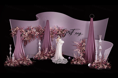 韩系简约秀场紫色水晶舞台迎宾区婚礼效果图分层psd设计素材-婚礼素材网