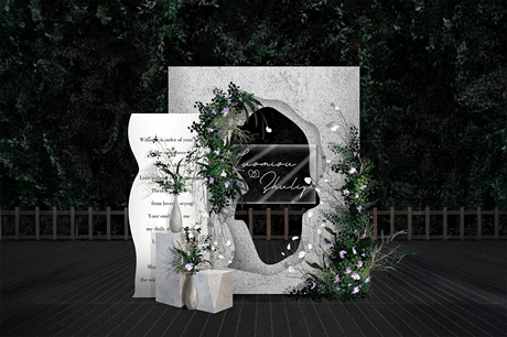 侘寂风高端时尚设计师风格创意婚礼展示区效果图背景喷绘素材-婚礼素材网