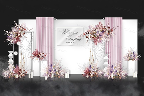 白色粉色INS简约韩式高端婚礼设计纸花装饰效果图背景素材-婚礼素材网