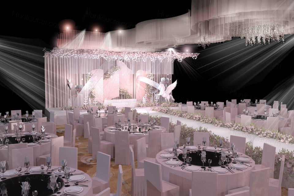 粉色西式简约高端高清3D效果图背景方案婚庆布置婚礼设计素材-婚礼素材网