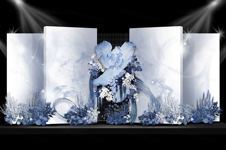 克莱因蓝水晶婚礼效果图吊顶手绘水晶珠帘PSD平面设计素材-婚礼素材网