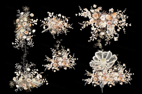 婚礼场布手绘效果图浅黄色小清新白色香槟色花艺素材PSD分层源文-婚礼素材网