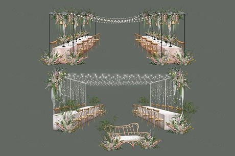 婚礼户外psd桌椅长条桌侧面晚宴白绿色效果图素材设计源文件-婚礼素材网