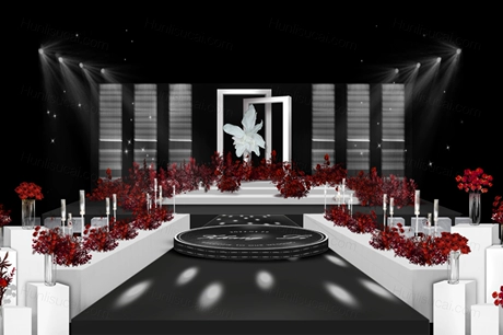 设计红色秀场风红黑婚礼效果图全套素材花艺婚礼psd源文件-婚礼素材网