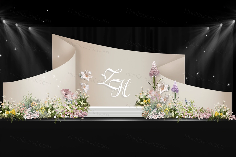 香槟色异形花园水晶灯吊顶婚礼效果图素材psd源文件婚礼-婚礼素材网