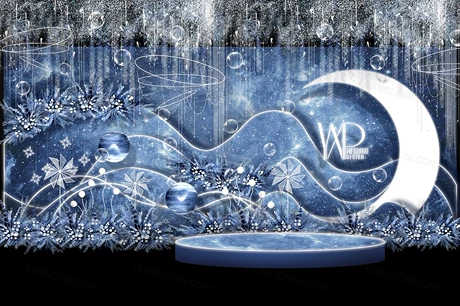 蓝色星空主题婚礼效果图背景设计舞台展示区签到区背景素材psd-婚礼素材网