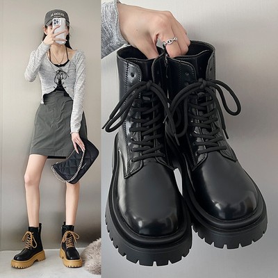 taobao agent Martens, demi-season black low boots English style platform, 2022 collection, British style, fitted
