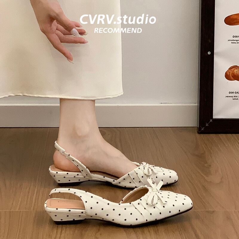 French-Style Polka-Dot Pointed Toe Sandals for Women, Summer Outerwear, 2026 New Style, Stunning Wedge Heel, Fairy Style Mary Jane Shoes