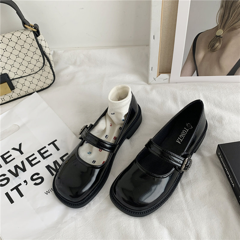 Mary Jane single shoes British Japanese style jk small leather shoes women 2021 new summer thin section black shallow mouth flat bottom retro