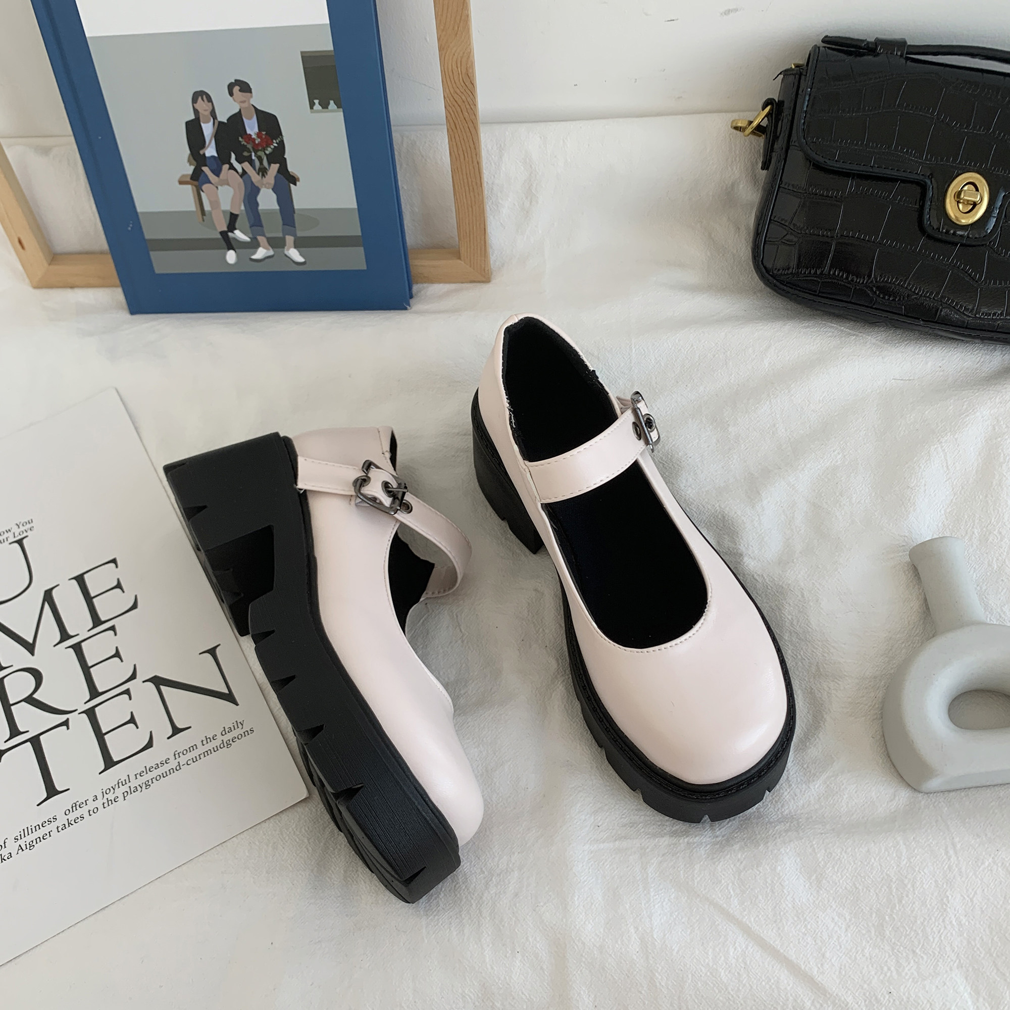 British style thick-heeled thick-soled white leather shoes women's new retro college Japanese jk shoes Mary Jane shoes summer