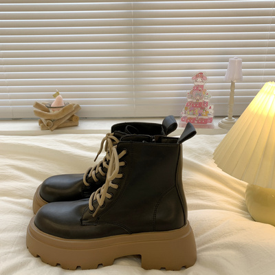 taobao agent Martens, Tide, black warm low boots English style platform, 2023, British style