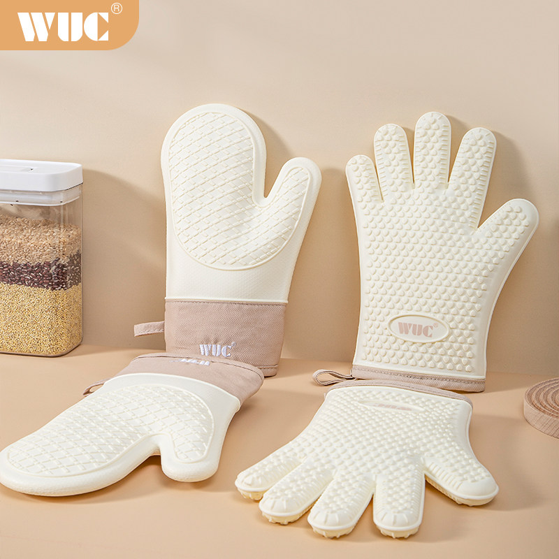 Anti-burn gloves thermal insulation thickened silicone Kitchen Oven Special Baking high temperature resistant anti-heat microwave oven glove baker-Taobao