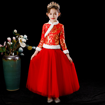 Girl Hanfu Chinese style 2021 New Baby New Year dress girl costume cheongsam long sleeve Tang dress thick red