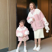 Parent-Child clothing 2021 autumn and winter clothing new trendy mother Womens Foreign style lamb wool plus velvet thickened Net red coat