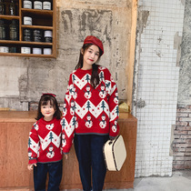 Christmas parent-child clothing 2021 autumn and winter New Tide mother and child mother womens red sweater high-end fried street coat