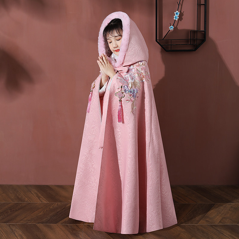 Girls Hanfu cloak plus velvet Chinoiserie children out windproof shawl baby warm little coat cape autumn and winter