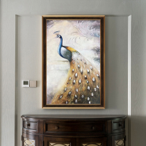 American hand-painted oil painting porch decorative painting European corridor aisle hanging painting pure manual vertical version of auspicious bird peacock painting