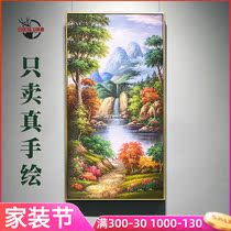 Hand-painted oil painting living room porch cornucopia European style handmade landscape fawn corridor aisle vertical painting mural