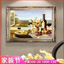 European style hand-painted oil painting porch decorative painting handmade aisle wine bottle flower painting classical Still Life fruit restaurant hanging painting