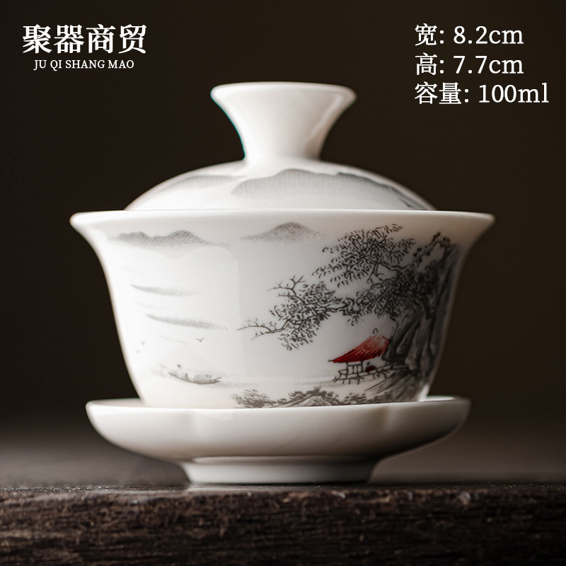 Toshihide Yamakawa White Porcelain Cover Bowl Anti-Burn Retro Three Talent Tea Cup Tea Imitation Ancient Tea Tea Porcelain Cup Lid Teapot-Taobao