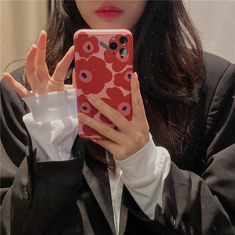 Korean Wind Ins red flowers apply 11Pro Max Apple X XS XR SE mobile phone protection shell iPhone7 female 8plus silicone gel all-bag camera anti-fall
