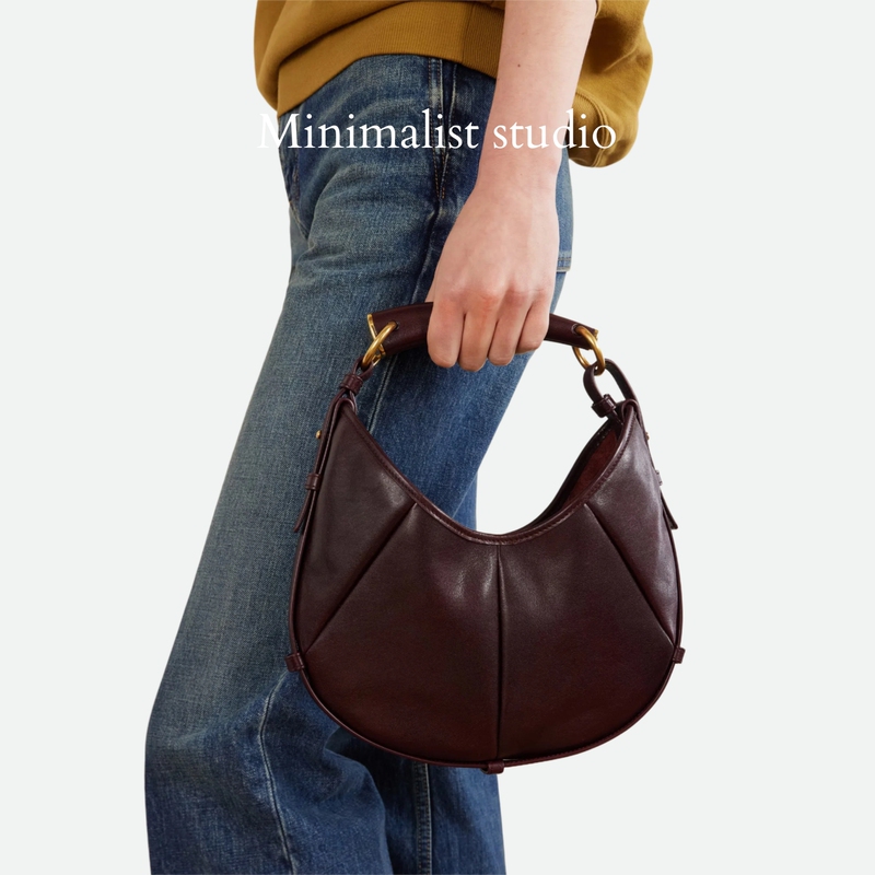 2026 New Genuine Leather Women's Handbag Hobo Shoulder Underarm Bag High-End Versatile Commuter Half-Moon Crescent Bag