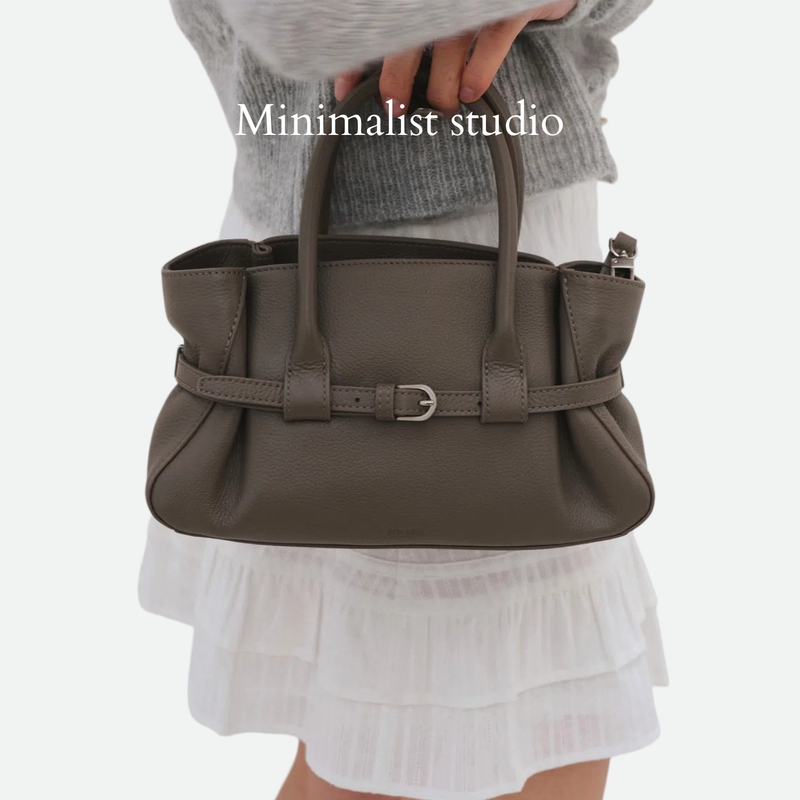 Folnua Korean Niche Pleated Mini Handbag for Women, First-Layer Cowhide Leather, Commuter Crossbody Small Bag, Same Style as Sun Yi's Bag