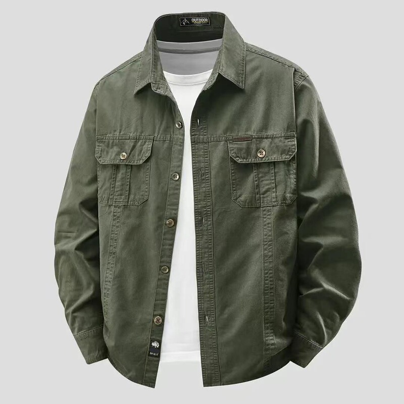 Spring and Autumn Pure Cotton Washed Shirt Workwear Outdoor Stain-Resistant and Wear-Resistant Casual Long-Sleeved Shirt Men's Loose Top Versatile