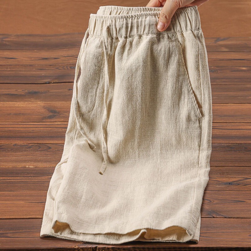 High-End Linen Shorts for Men, Summer Outerwear, Cotton-Linen Mid-Length Pants, Men's Linen Five-Point Pants, Loose Casual Large Pants