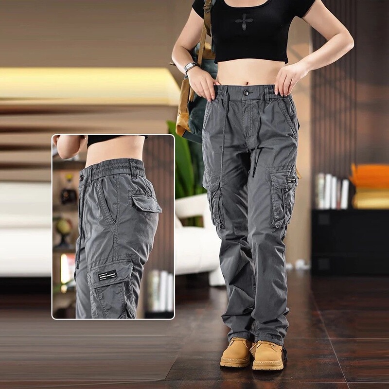 Multi-Pocket Straight-Leg Casual Pants for Men, Outdoor American-Style Functional Hiking Pants, Durable Vintage Stain-Resistant Workwear Long Pants