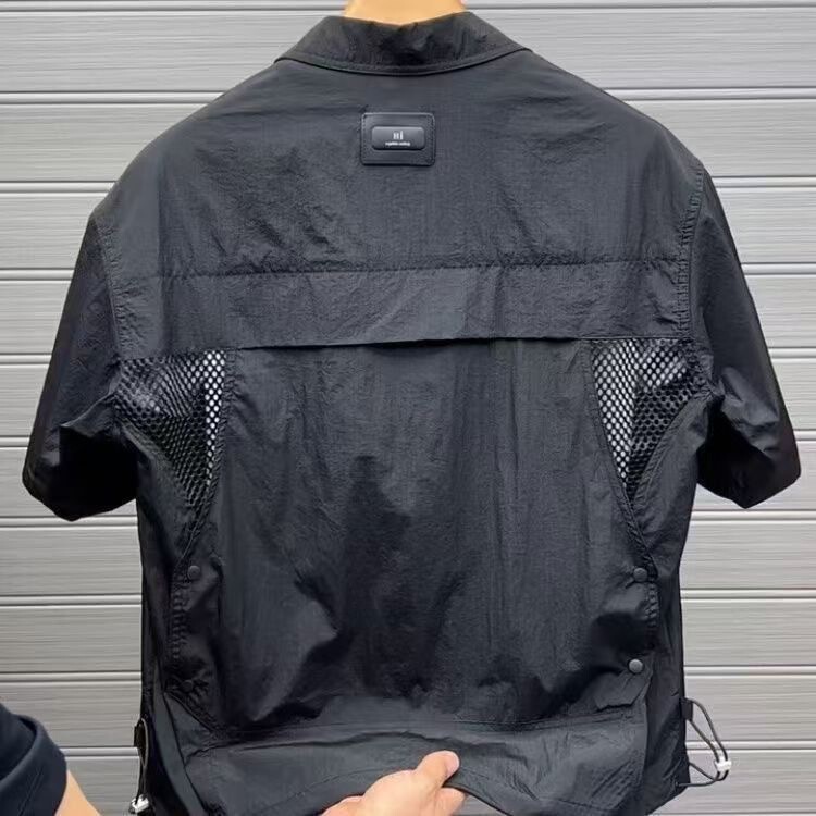 Summer Workwear Style Square Collar Short-Sleeved Shirt for Men, Fashionable Loose Functional Half-Sleeve Ice Silk Quick-Drying Sun Protection Top Trendy Summer Workwear Style Square Collar Short-Sleeved Shirt for Men, Fashionable Loose Functional Half-Sleeve Ice Silk Quick-Drying Sun Protection Top Trendy