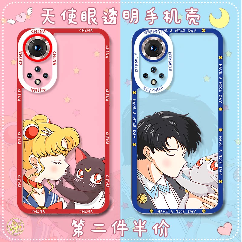 The US and less female fighters apply to Huawei Honor 60pro mobile phone protection shell transparent day series 50SE Cartoon honor50pro Quadratic Meta couple's Angle Side Silicone Lens All-bag Soft Anti-Fall