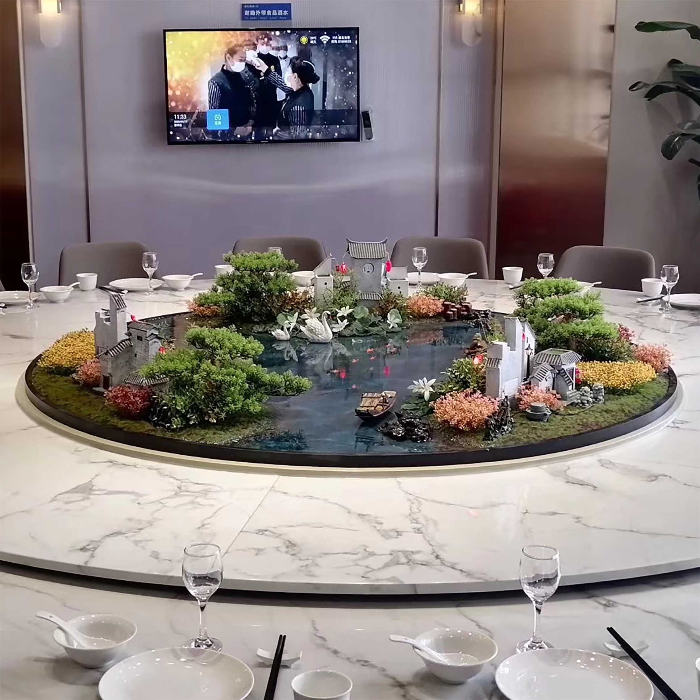 Hotel Big Round Table Middle Turntable Swing Piece Creative Middle Decoration Micro Landscape Dining Table Emulation Flower Round Build Table Flower-Taobao