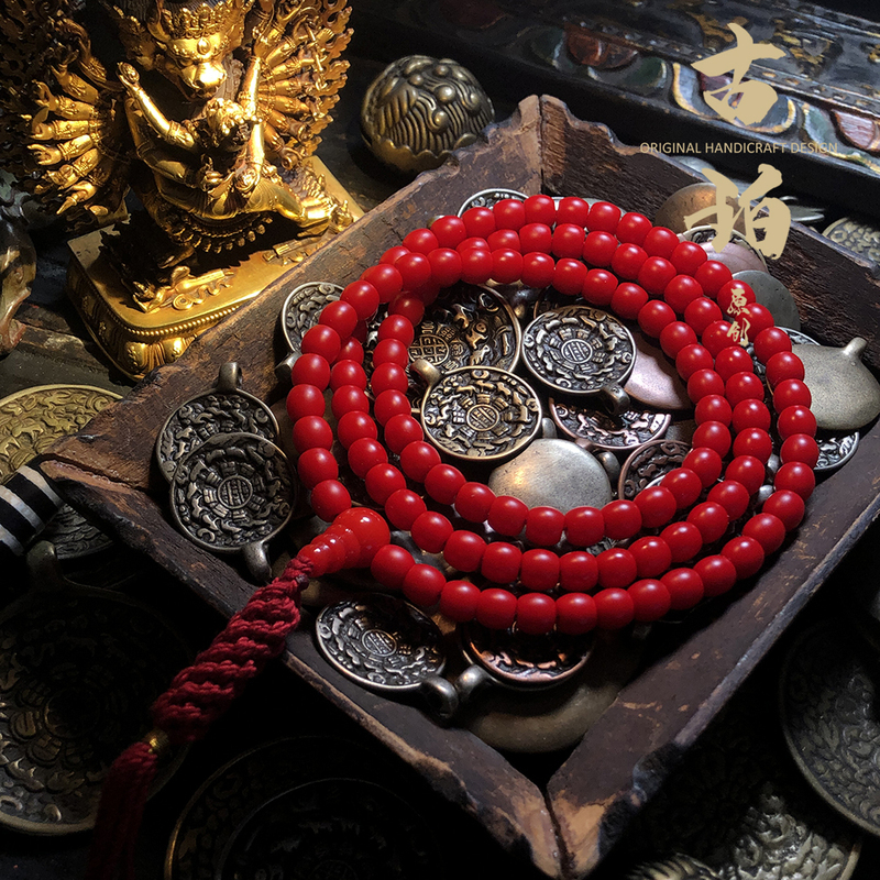Gupo Tibetan-Style Huaiye Prayer Beads, Barrel Beads, Ox Blood Red Shiba Beads Material, Huaiye Prayer Beads for Academic Study, 108 Beads Gupo Tibetan-Style Huaiye Prayer Beads, Barrel Beads, Ox Blood Red Shiba Beads Material, Huaiye Prayer Beads for Academic Study, 108 Beads