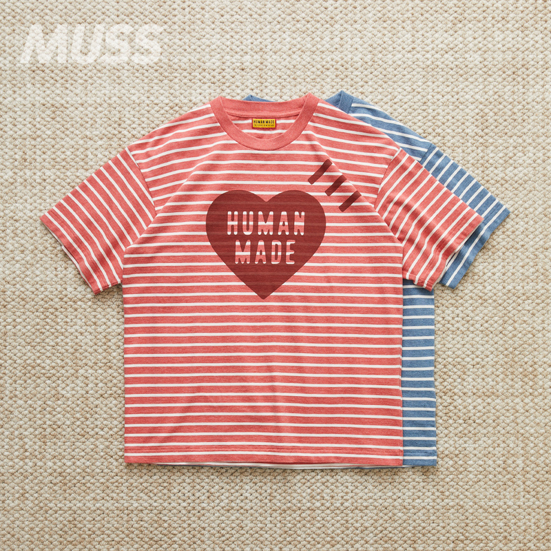 In Stock Human Made Heart Striped Tee Retro Striped Print Short-Sleeved T-Shirt 25Ss