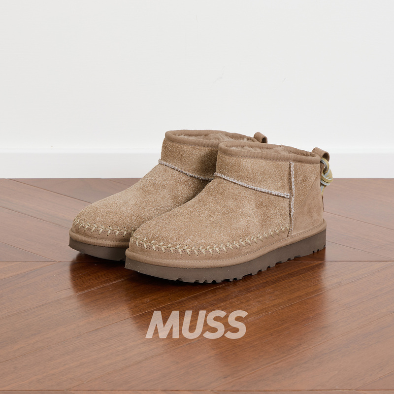 In Stock Ugg Classic Ultra Mini Biarritz Woven Tassel Wool Leather Warm Snow Boots