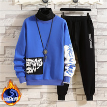 Boys  autumn and winter plus velvet sweater suit Western style Big boy 13 Fat boy 15-year-old junior high school student thick top male