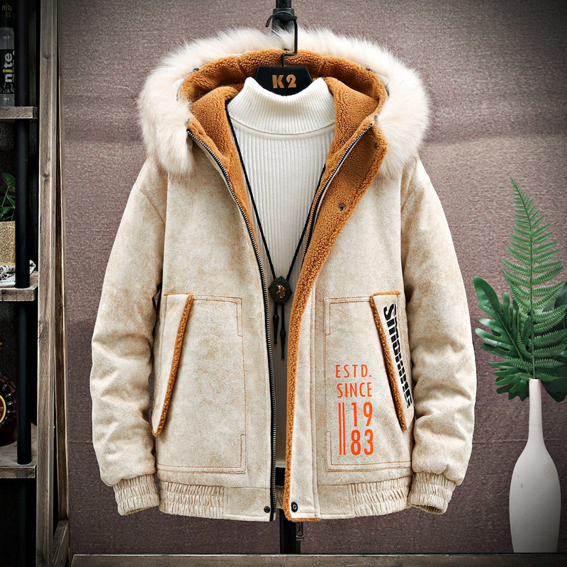 Male Great Boy Lamb Wool Jacket Plus Suede Winter Dress Handsome Korean version Young fur integrated Thickened Jacket Tide Men's Clothing