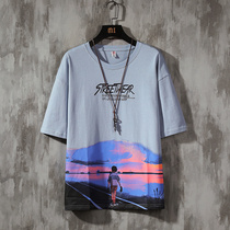 2021 Summer New Short Sleeve Big Boy T-shirt 13-15 Year Old Tide Card Loose 16 Summer Clothes Boy Pure Cotton Blouse Man Fat