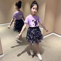 Girls tennis red suit Yangqi 2022 new summer clothes CUHK Tong Han version trendy short sleeve childrens skirt Two sets