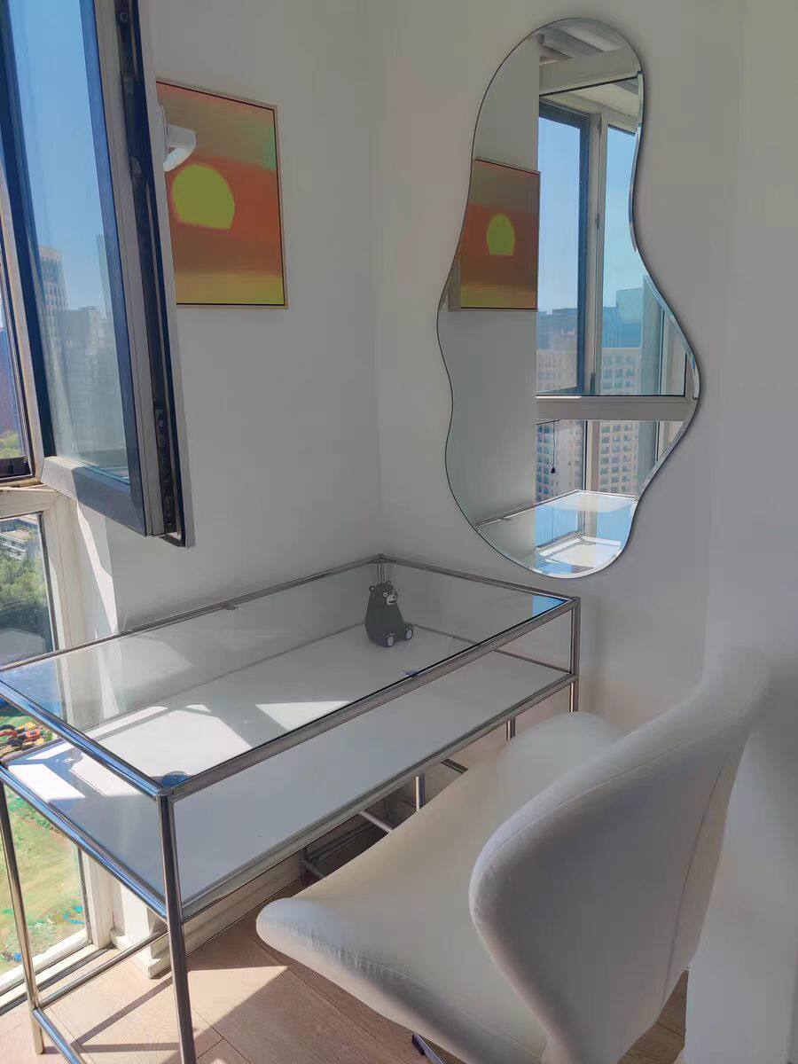 Modern light luxury modern stainless steel desk makeup dresser ins long table rectangular desk glass dining table