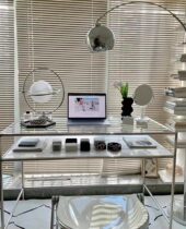 Modern light and luxurious modern stainless steel desk Makeup Dressers with long table rectangular writing desk glass dining table