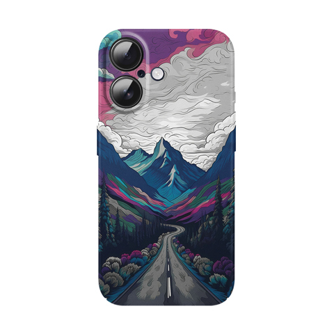 Vibrant Mountain Road Illustration Nature iPhone Case