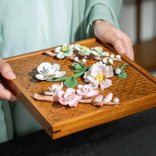 善琏湖笔 Xunzhi керамическая палочка для благовоний, кисть, держатель для ручек, аксессуары, креативные маленькие украшения, держатель для ручки, магнолия, цветок сливы, жасмин, милый держатель для ручек, многофункциональное исследование, четыре сокровища, досуг и веселье, изысканный реквизит