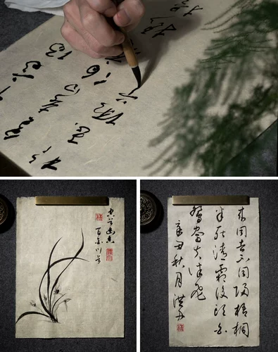 善琏湖笔 Ручная рисовая бумага ручной работы четырех футов, шесть футов, шесть национальных выставочных работ, антикварная бумага, полусредняя приготовленная каллиграфия.