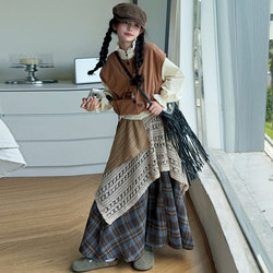 Girls' Bohemian Skirt Suit Spring and Autumn 2025 New Style Big Children's Autumn Outfit Skirt Vest Shirt Three-Piece Set