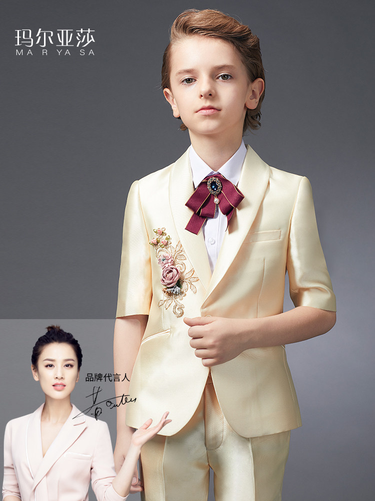 Mary Yasha boy dress small suit suit summer short-sleeved three-piece show host flower girl catwalk dress