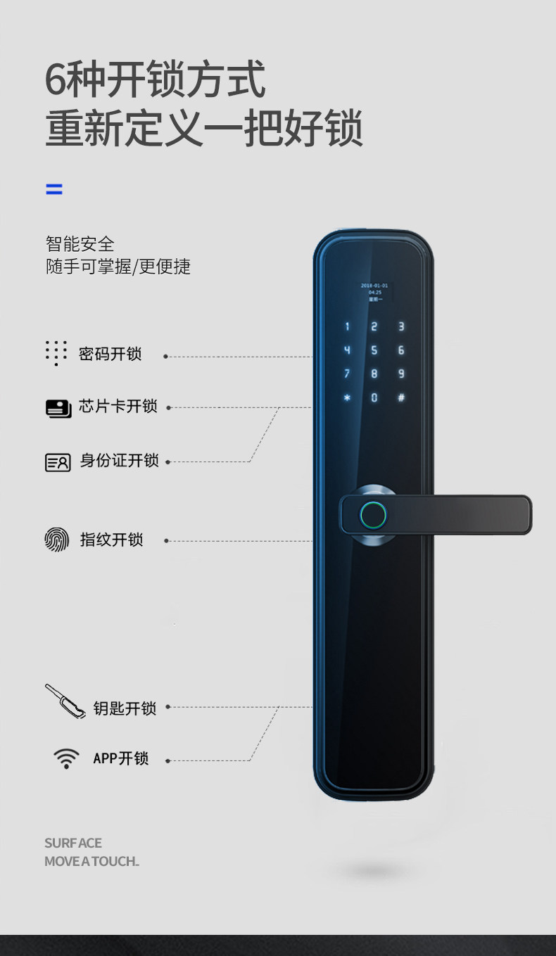 格宝欧 智能指纹锁 电子防盗门锁 图3