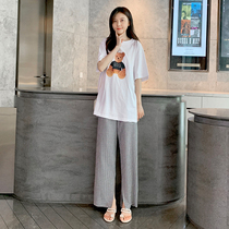 Pregnant woman summer clothing suit out of fashion Slim Fit Tshirt Summer Pure Cotton Small Summer Leisure two sets of damp