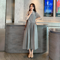 Gestational Dress Suit 2022 Summer Ocean Air Out Fashion Nets Red Knit Striped Pure Cotton One-piece Dress Two Sets